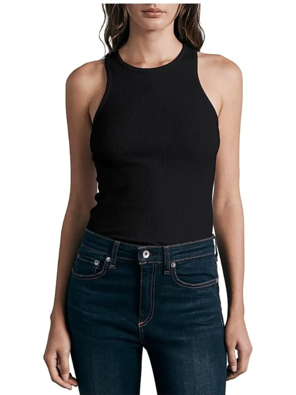 NWT Rag & Bone Essential Rib Knit Pima Cotton Tank Top Black Sz S